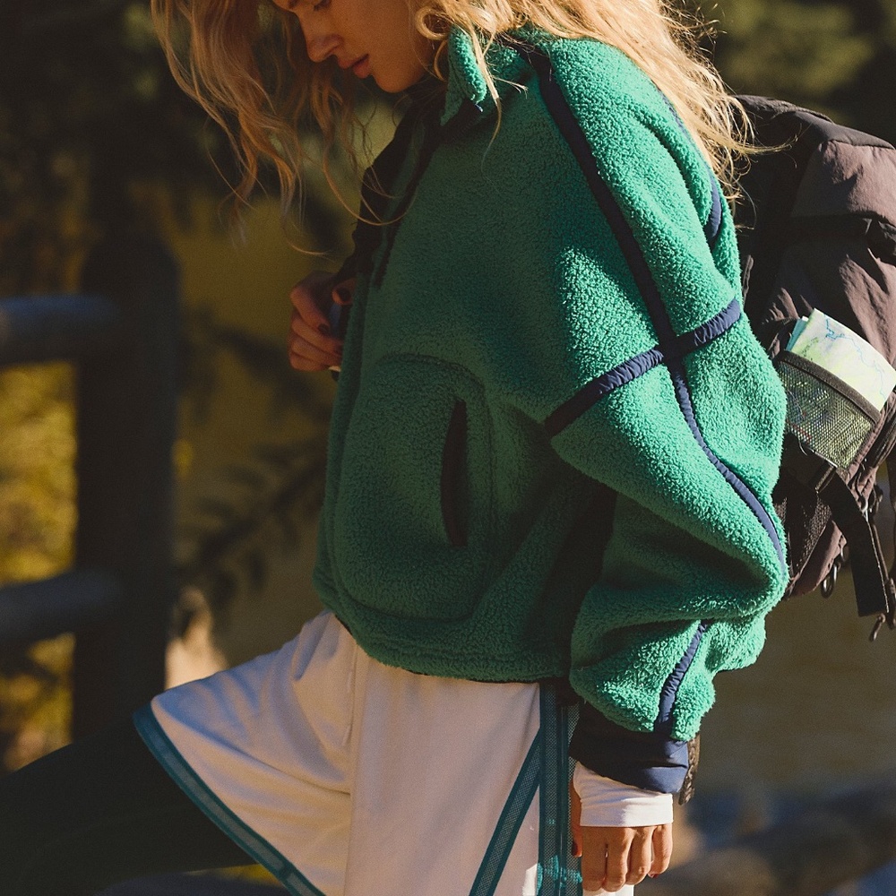 NWOT 🌲 Free People Mountain High Half Zip Fleece - Green Glow - Picture 3 of 9